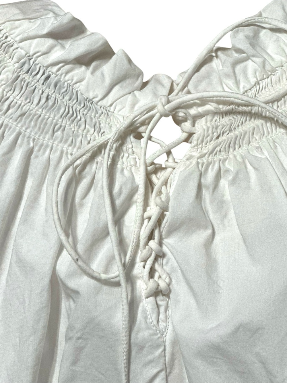J Crew Smocked Neck Puff-Sleeve Lace Up Back Cotton Poplin Top in White Sz S - Picture 7 of 12